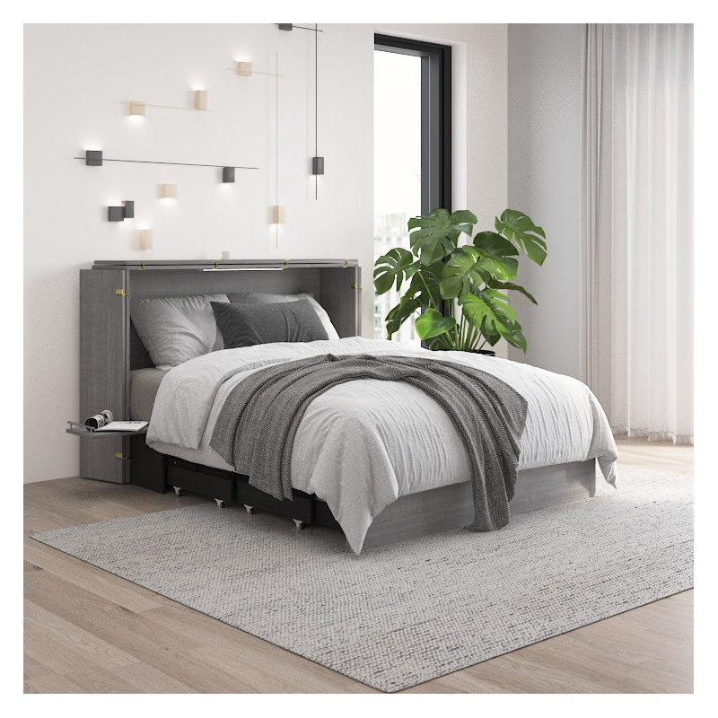 Lit escamotable avec tiroir coulissant Borealis, Grand, Gris platine