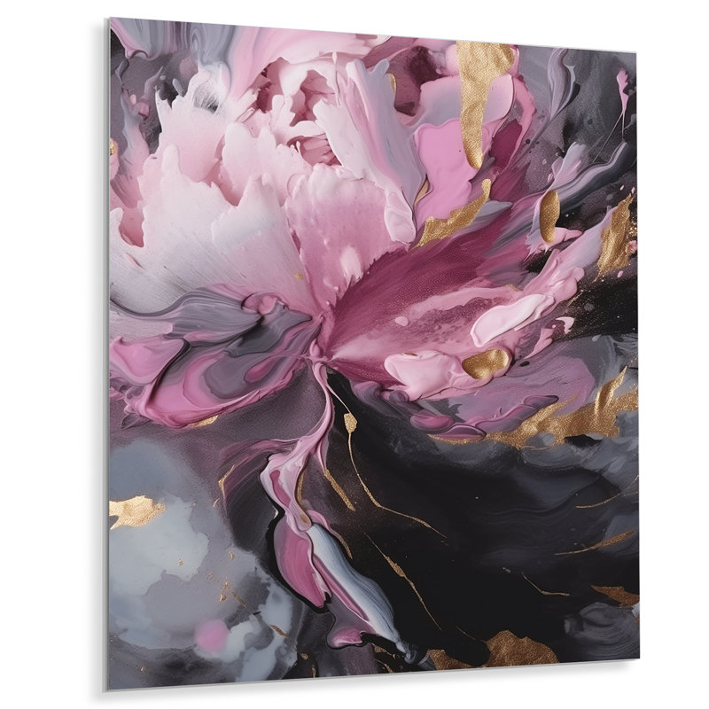 Harmony, rose, gris, pivoine, fleur III - non encadrée, impression sur métal, H 20 po x l 12 po x P 1 po
