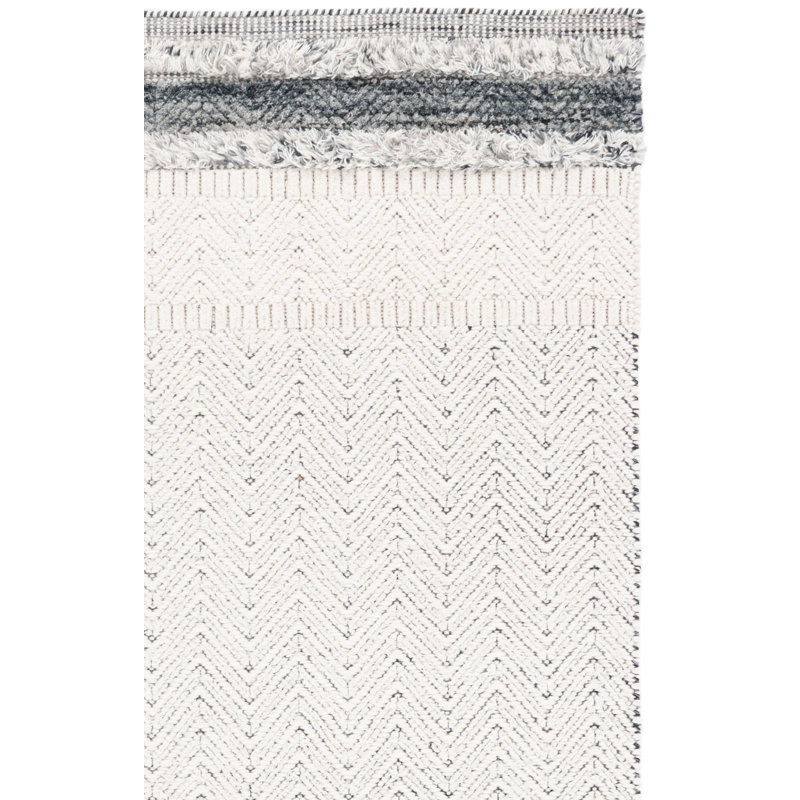 Tapis ivoire / gris en laine / coton tissé à la main Martha Stewart 9601, Rectangle 9 pi x 12 pi