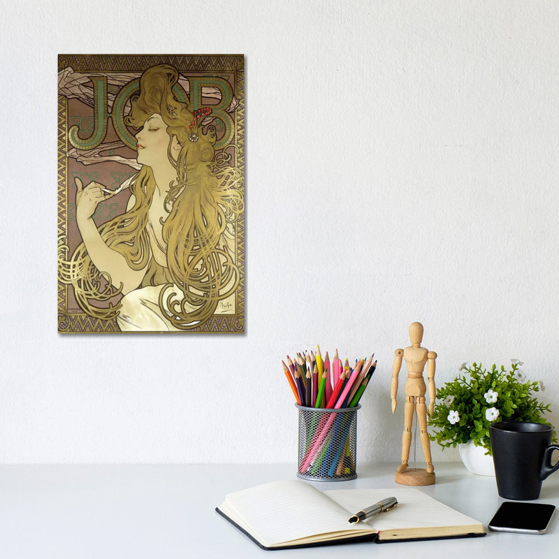 JOB Rolling Papers Advertisement, 1896 by Alphonse Mucha - Wrapped Canvas Painting, 20.32 cm H x 30.48 cm W