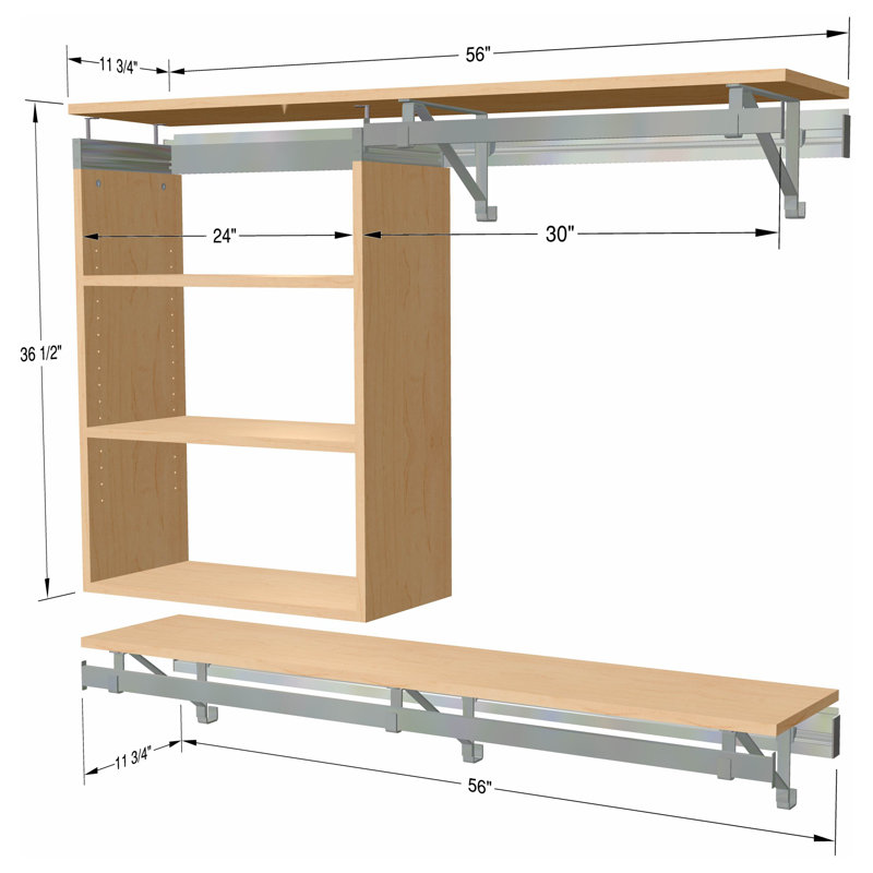 Double Shelf-Hang Closet Shelf with Adjustable 3 Shelf Cubby, 36.5"H x 56"W x 12.25"D, Maple
