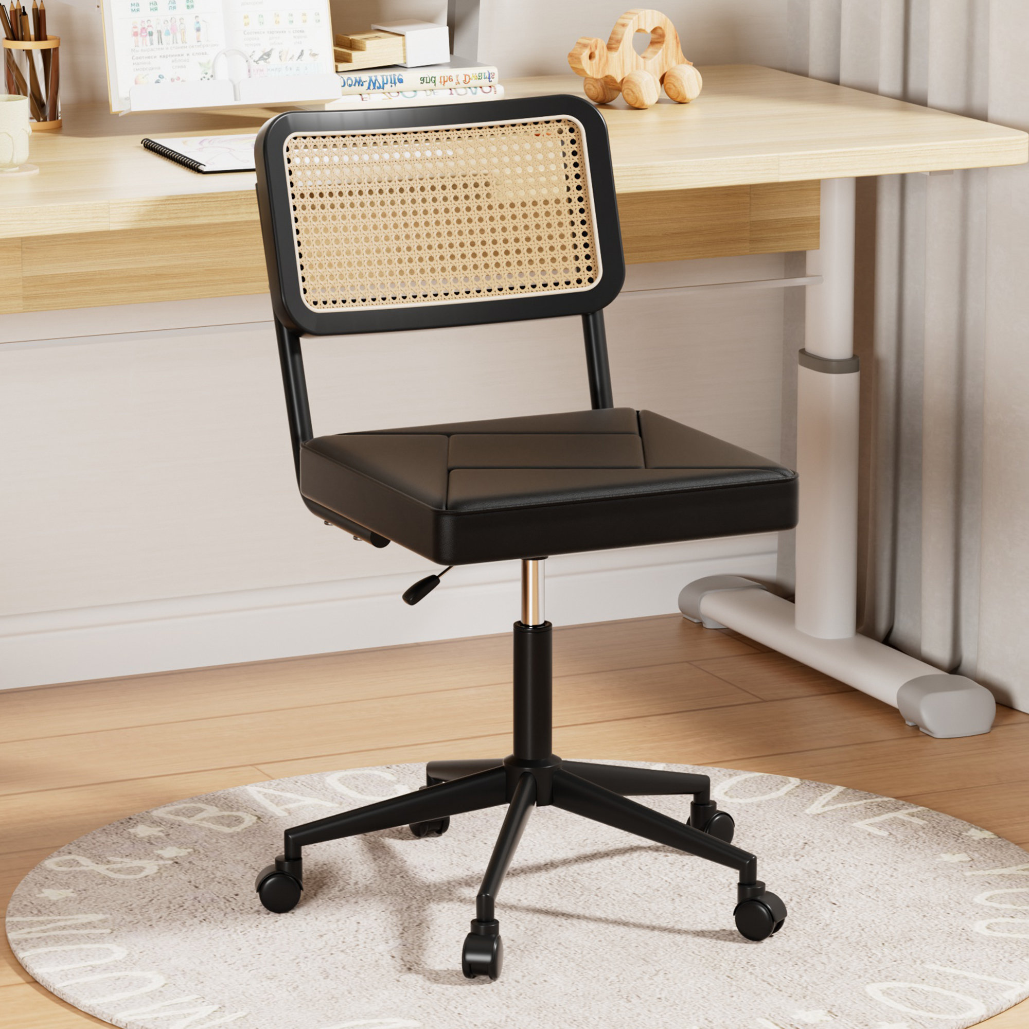 Bay Isle Home™ Tiltable Rattan Desk Chair Adjustable 360° Swivel Office ...