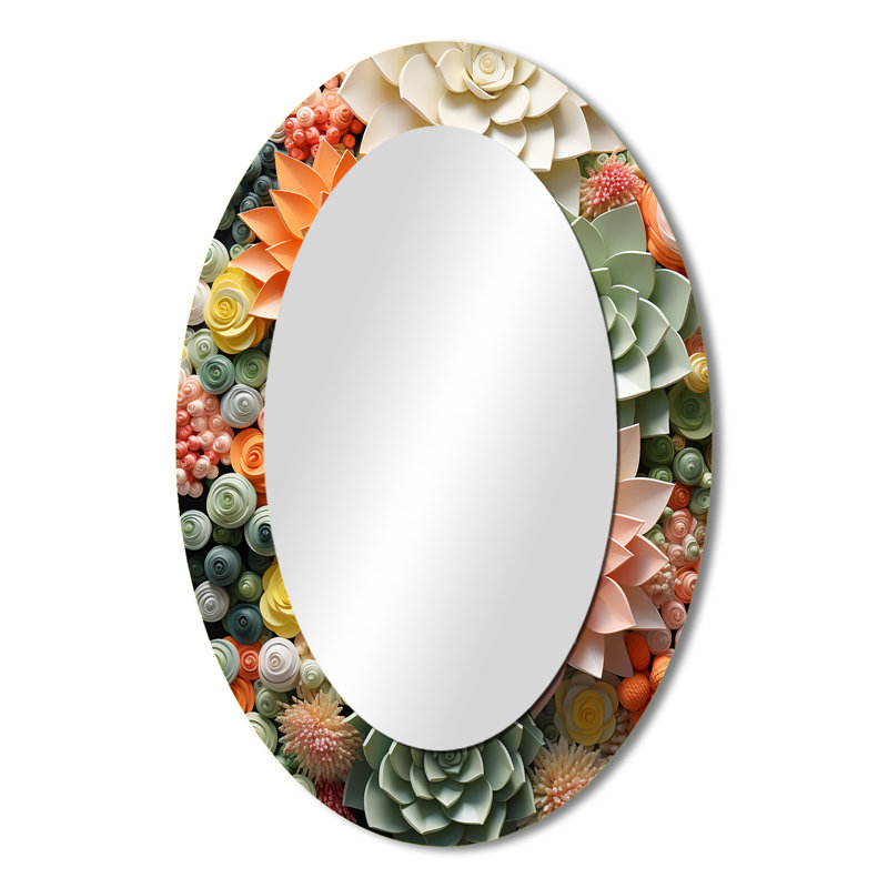 Orange orange rose plantes grasses III - miroir mural ovale traditionnel, 36 po x 24 po