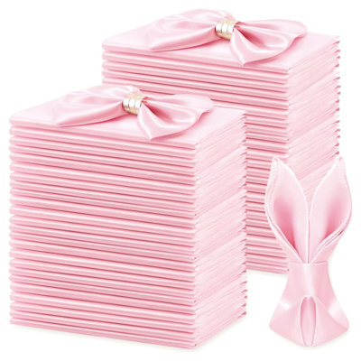 Paquet de 50 serviettes de table carrées en satin rose clair de 17 po x 17 po pour décoration de table de fête de mariage
