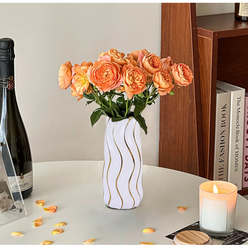 Vase en céramique, vase à fleurs minimaliste, vase décoratif bohème pour la décoration intérieure, Blanc