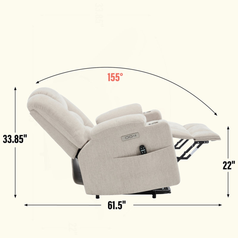 Power Lift Recliner Chair with Massage & Heat for Elderly, Wide Overstuffed Heavy Duty Recliner with USB, Type C Ports & Dual Steel Cup Holders