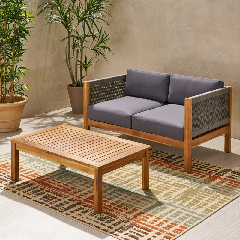 Fauteuil club en bois pour l'extérieur (2 chaises), incorporant un look moderne avec tissage et de l'eau - chaises de 2 sièges élégants
