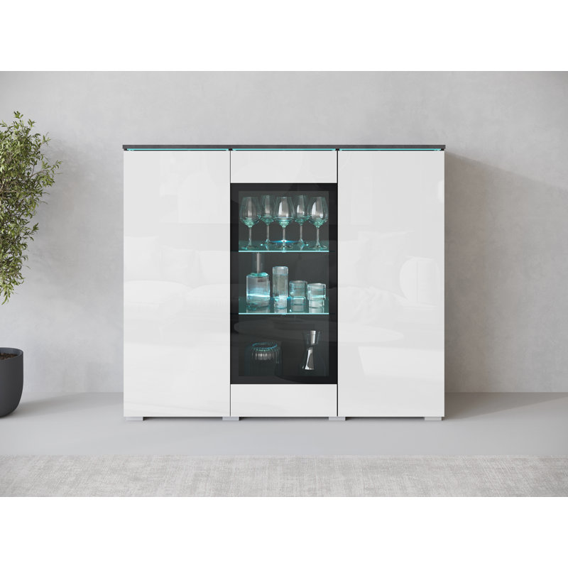 Dejanee Cm Chest Of Drawers With Glass Panels, Grey/White