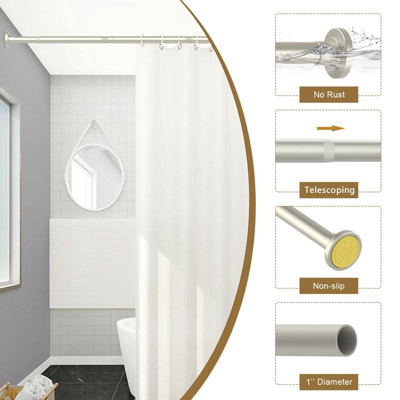Brushed Nickel Stainless Steel Tension Shower Curtain Rod