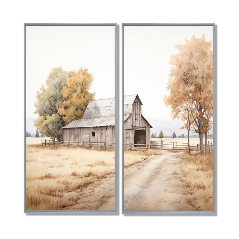 Paysage de grange, minimalisme, paysage - grande grange, art mural, H 20 po x l 24 po, Impression encadrée flottante