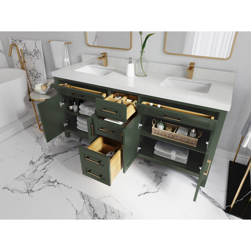 Ensemble de meuble-lavabo double 72 po Gurevich, Blanc, Étain vert