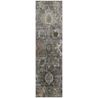 Machine Washable Indoor/Outdoor Xhevrie Pewter Rug
