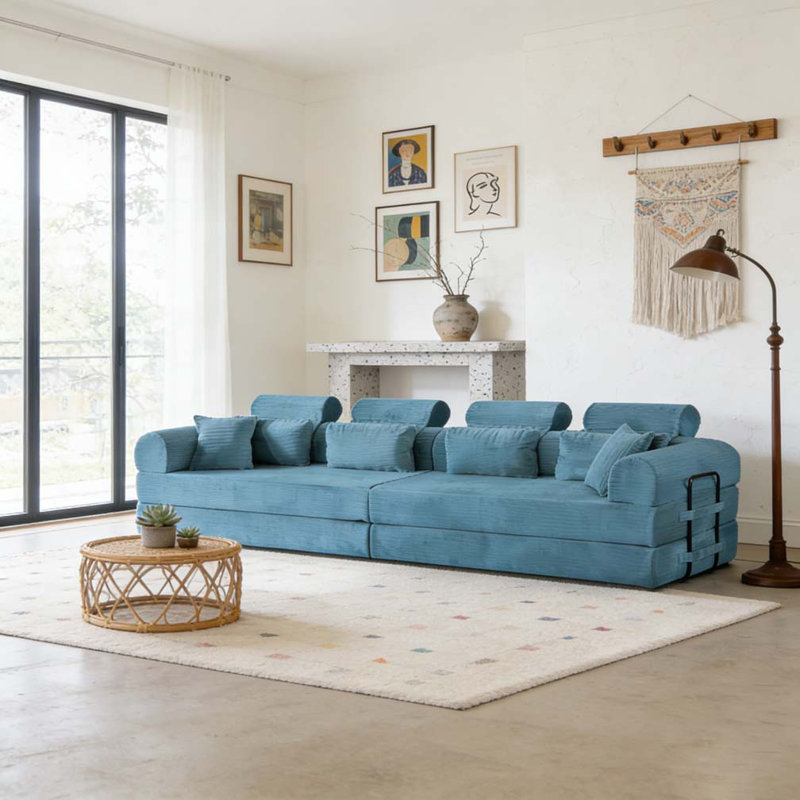 Canapé modulaire en L, Bleu ciel