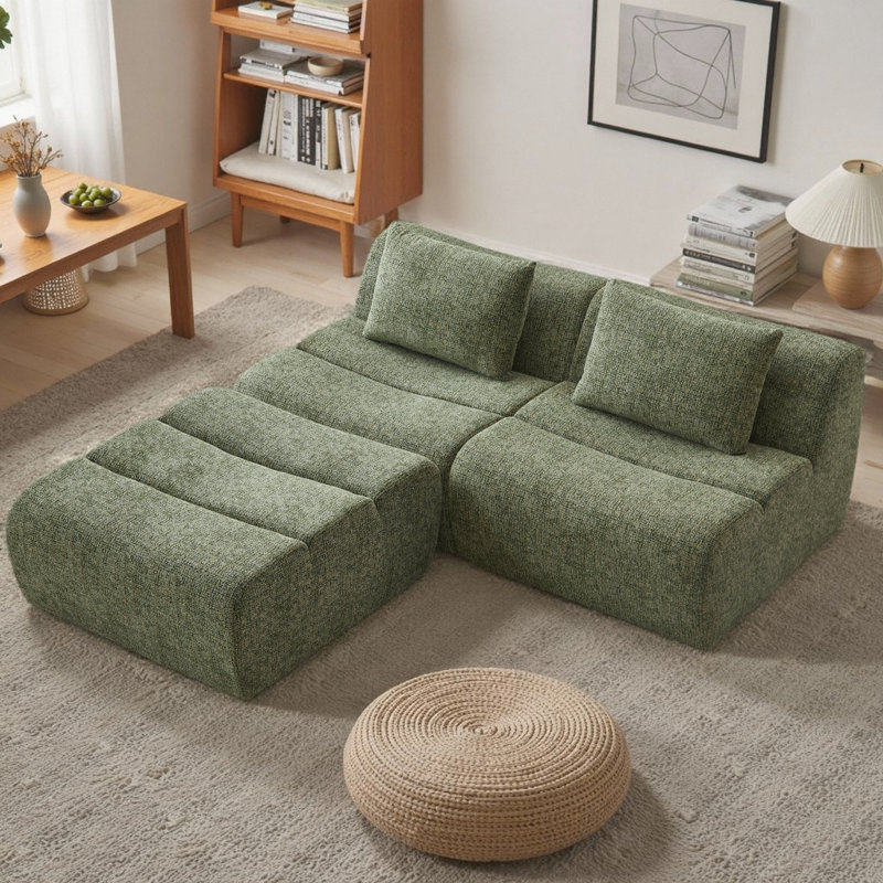 Canapé modulaire surdimensionné à 3 places Boneless, Chenille verte