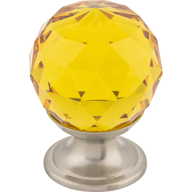 Wine Crystal 1 1/8" Diameter Round Knob, Amber, Brushed Satin Nickel