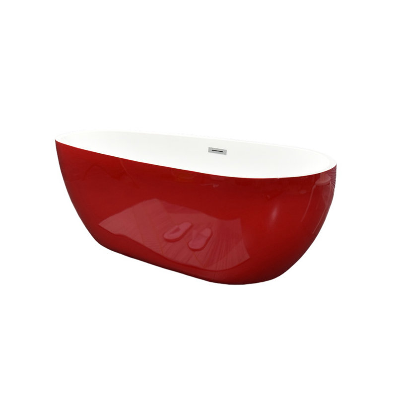 63'' x 29.5'' Freestanding Acrylic Bathtub, Red/White