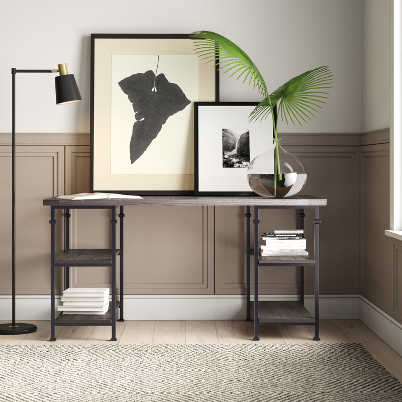 Bureau en bois massif Zona, Gris