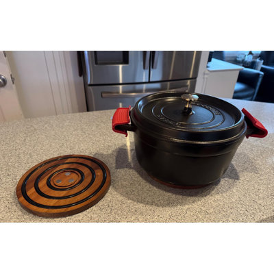 Acacia Wood Magnetic Trivet Set with Silicone Handle Covers Heat Resistant Cookware Pad for Kitchen Counter and Dining Table Decor