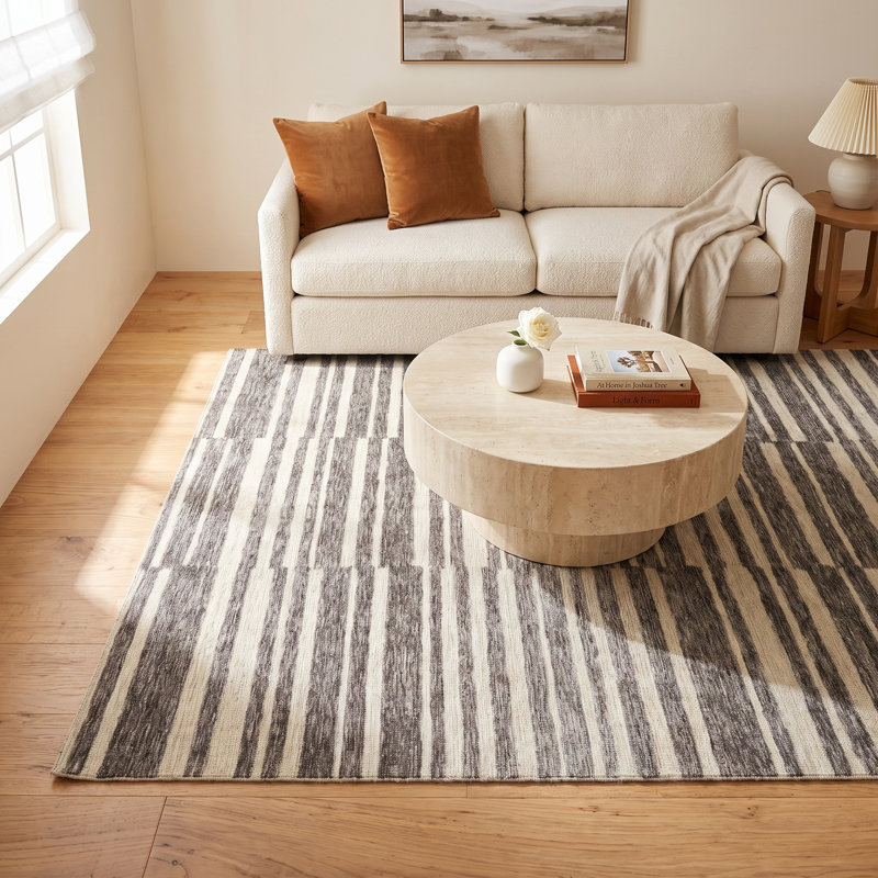 Gertie Striped Natural/Slate Area Rug, Rectangle 7'9" x 9'9"