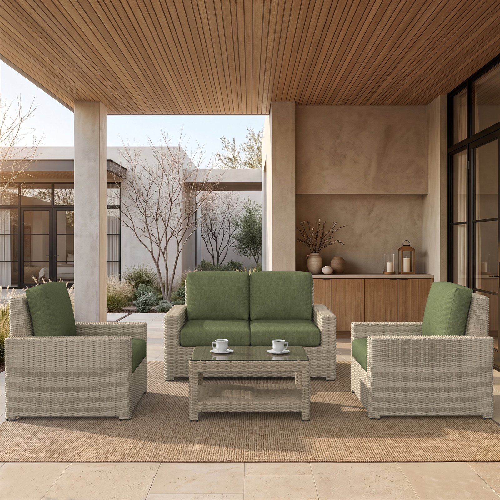 Henri 4-Person Sunbrella® Patio Seating Group, Sunbrella® Canvas Fern