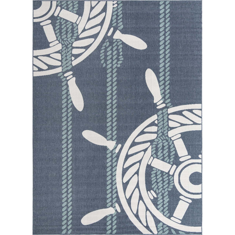 Tapis bleu marine intérieur / extérieur Bethzy, Rectangle 9 pi x 12 pi