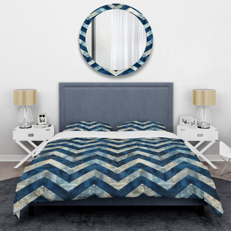 Blue Chevron Patterns II - Ensemble de housse de couette moderne, Housse de couette simple et deux taies décorative