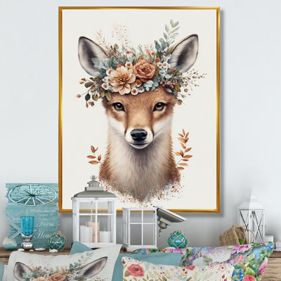 " Cute Baby Fox with Floral Crown IV " Color Photography Print