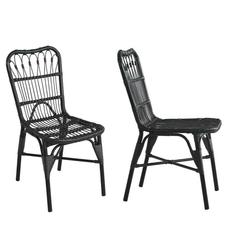 Chaises de patio en rotin Pe (ensemble de 2) - Cadre en fer résistant aux rayons UV, pour cour / bord de piscine / jardin
