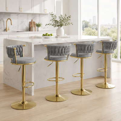 Velvet Adjustable Swivel Bar Stool