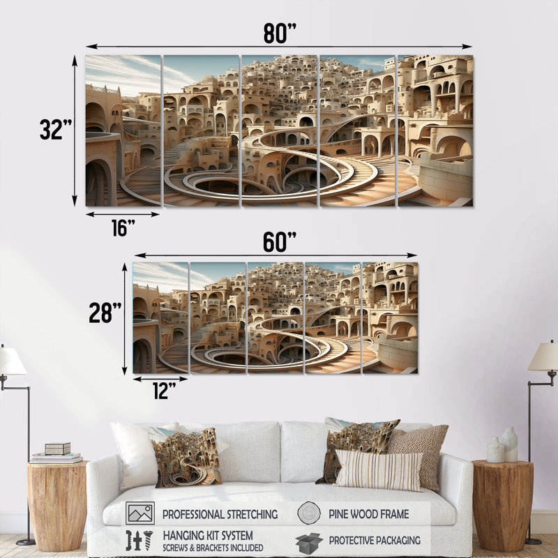 «Architectural Dreamscape», art mural 5 pièces, H 28 po x l 60 po
