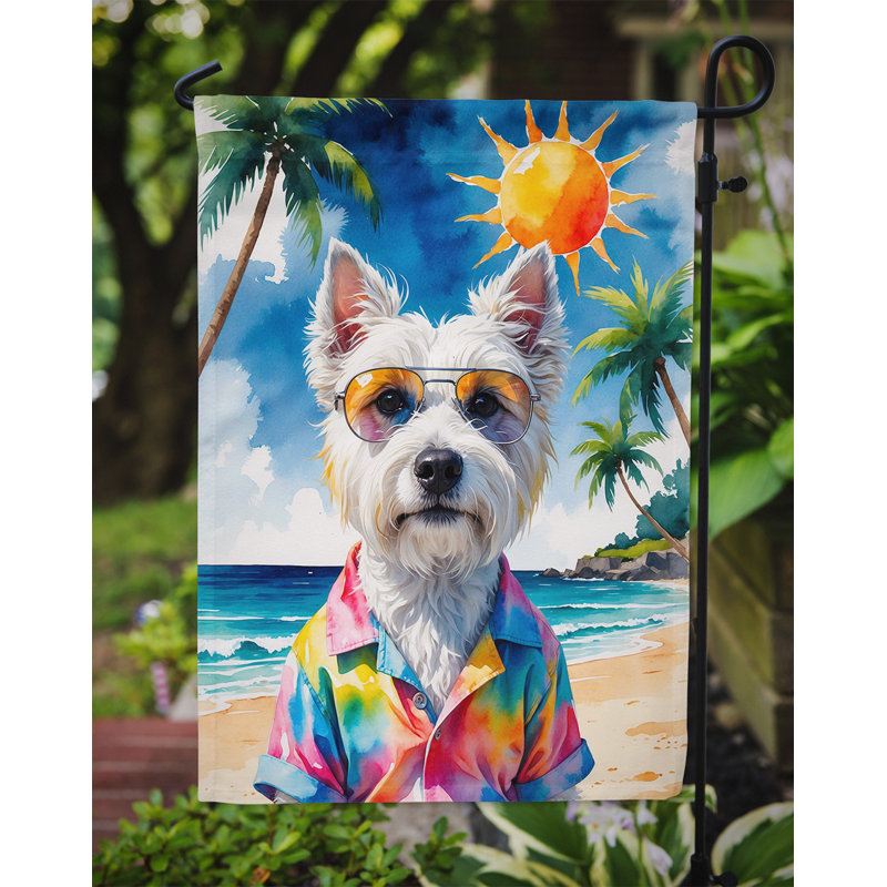 Bouvier bernois avec drapeau de jardin, Westie