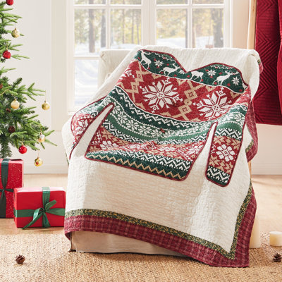 Greenland Home Fashions Ugly Sweater Throw – 50" x 60" Novelty Holiday Cotton Quilted Blanket with Cotton Blend Fill