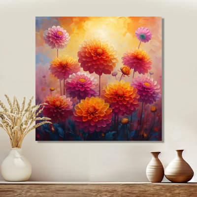 Décoration de dahlia orange orange rose coucher de soleil sur le terrain I - Dahlia