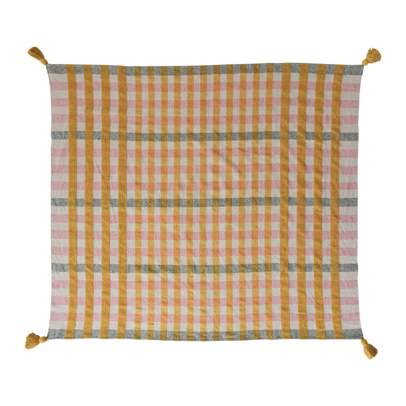 Jeté en jacquard de coton tissé avec pampilles