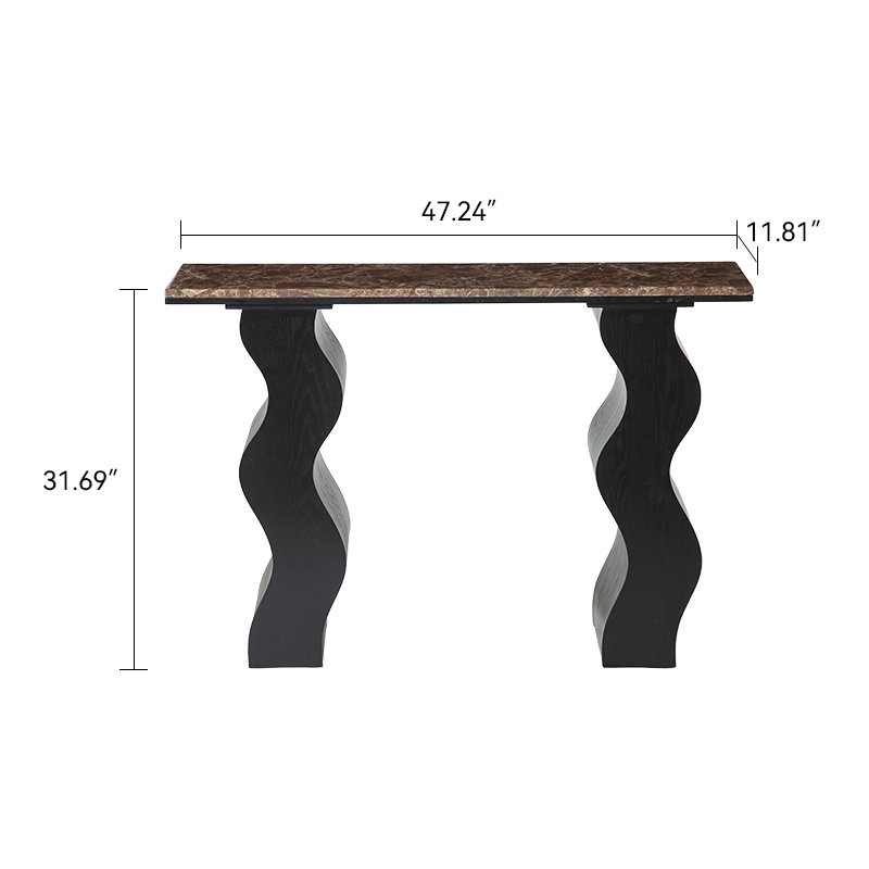 Console en marbre de 120 cm (47,24 po), table d'entrée avec pattes ondulées en bois noir