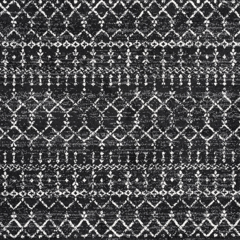 Kateshia Moroccan HYPE Boho Vintage Diamond Black/Ivory Rug, Round 5'