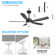 Giragos 52'' 5-Blade Large Indoor/Covered Outdoor Ceiling Fan With Led Lights and Remote, Quiet Reversible DC Motor, 5''/10'' Downrods, Timer