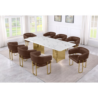 Ensemble de salle à manger en marbre blanc Grand avec chaises d'appoint Leathaire