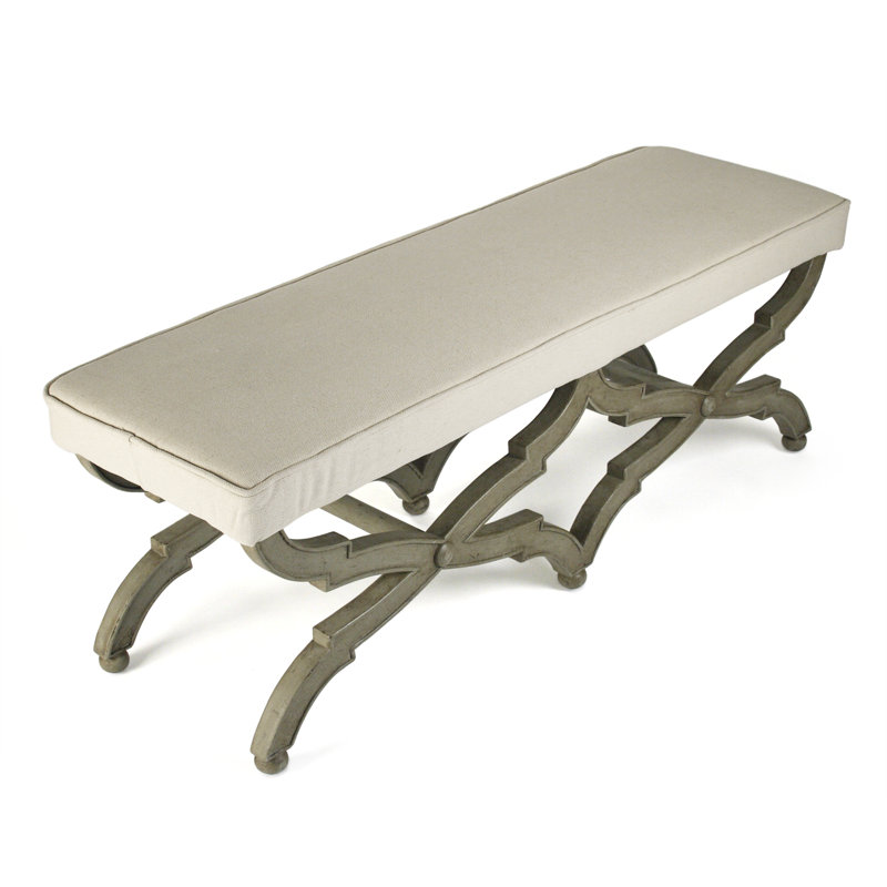 Elof Upholstered Bench, 16" H x 51" W x 18" D, Olive Green/Brown
