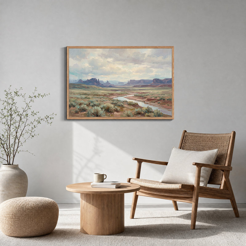 Tableau sur toile représentant la vallée de Mesa avec une rivière sinueuse, 32"H x 48"W