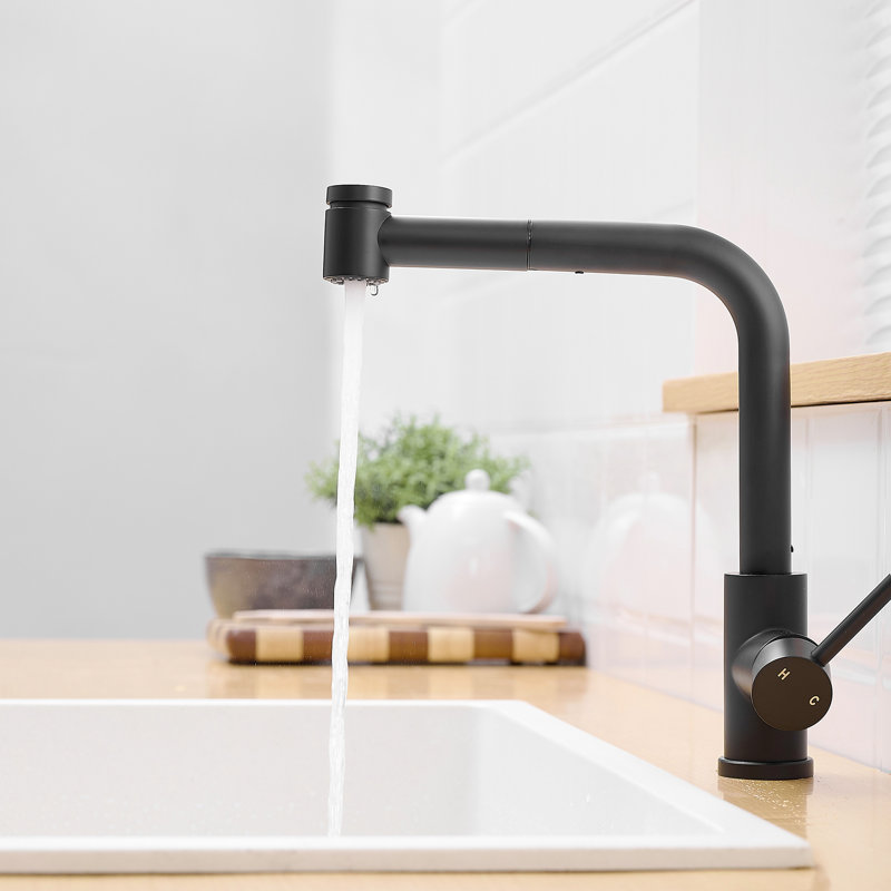 360 Swivel Black Sink Faucet With Pull-Down - Modern Style For Bathroom And Bar Sinks Matte Pull Out Kitchen Contemporary Easy Operation