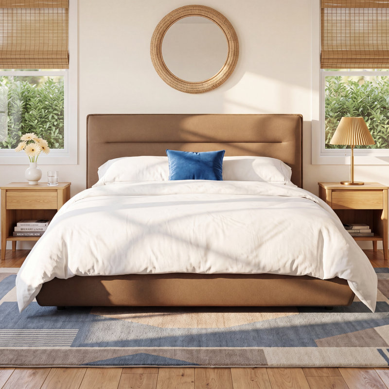Micah Upholstered Platform Bed, Queen, Brown