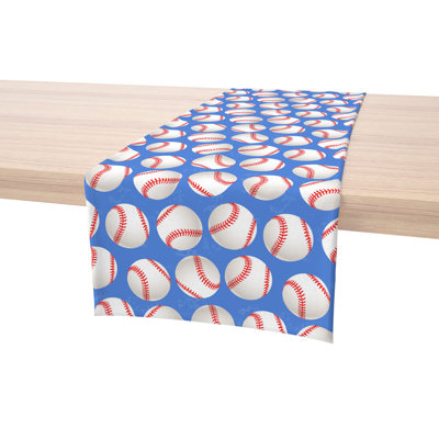 Table Runner, 100% Cotton, 16X72", Baseballs Blue