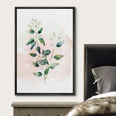 «Minimal Botanical Pastel Watercolor Green & White Plant Floral Botanical Modern Art», reproduction d'art sur toile
