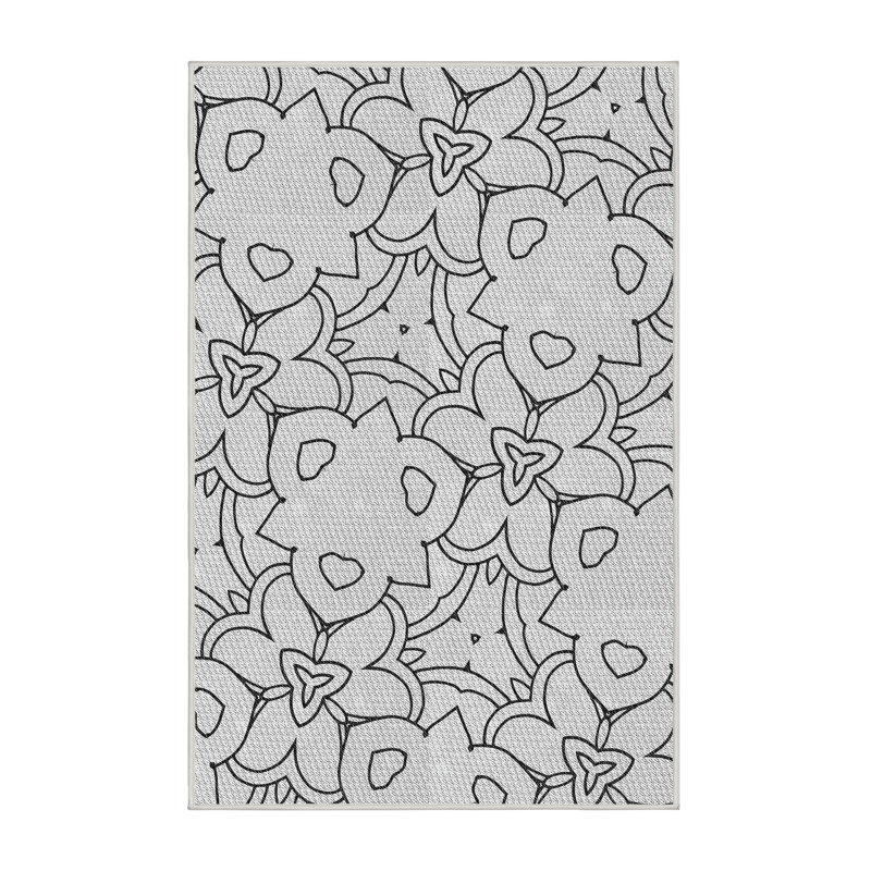 Tapis blanc/noir à motifs, Rectangle 2 pi x 4 pi