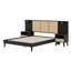 Solid Wood Bed Frame With Nightstands, Elegant Design With Lamps, Rattan And Wood Combination-1656325913
