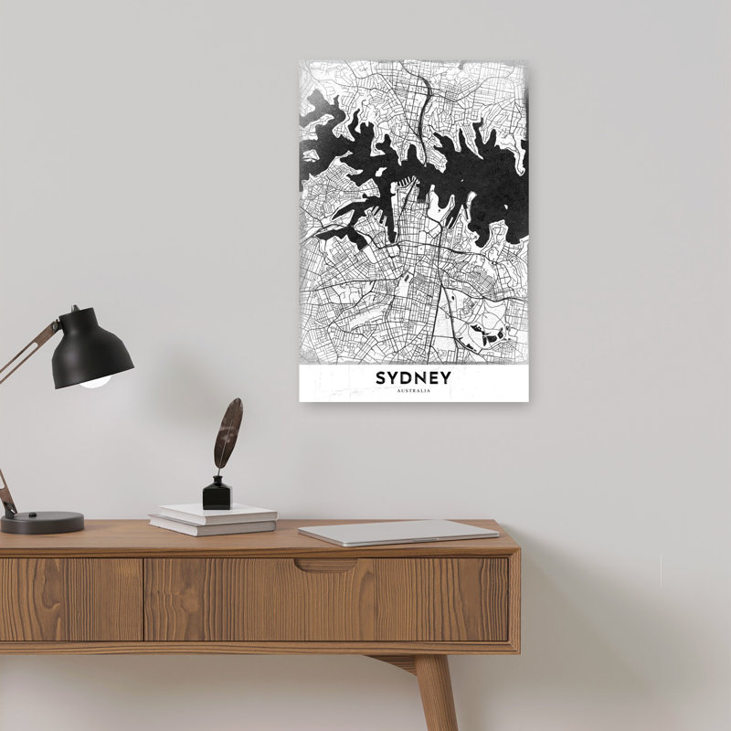 Sydney City Map Abstract Contemporary Architecture City Wall Art Print 1 Piece Wrapped Canvas Wall Art, 45.72cm H x 30.48cm W