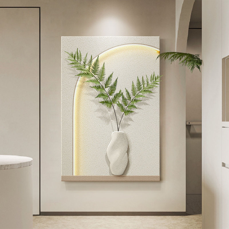 Nordic Wabi-Sabi Led 3d Sandstone Fern Mural For Entry & Living, 59.06" H x 39.37" W x 1.97" D