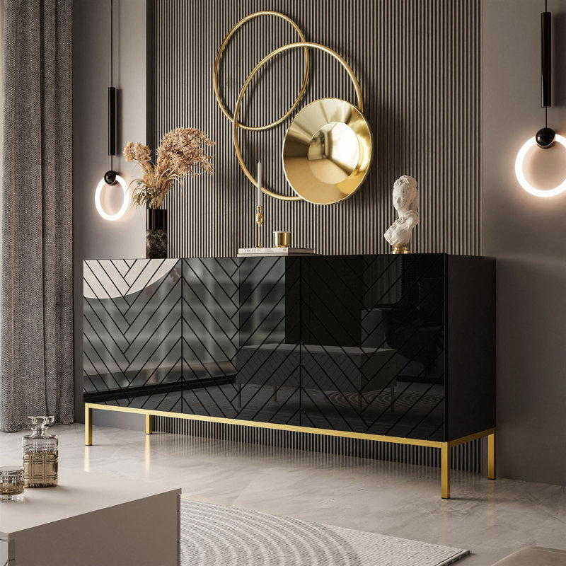 Sideboard SANTILE on golden legs, high gloss, Black