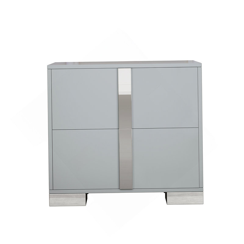 Table de chevet élégante avec pied en métal, table de chevet à miroir avec 2 tiroirs pour chambre à coucher, salon, gris
